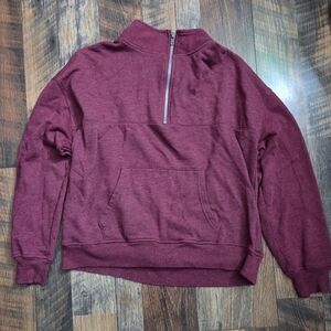 Burgundy Half-Zip Sweatshirt Women Size M